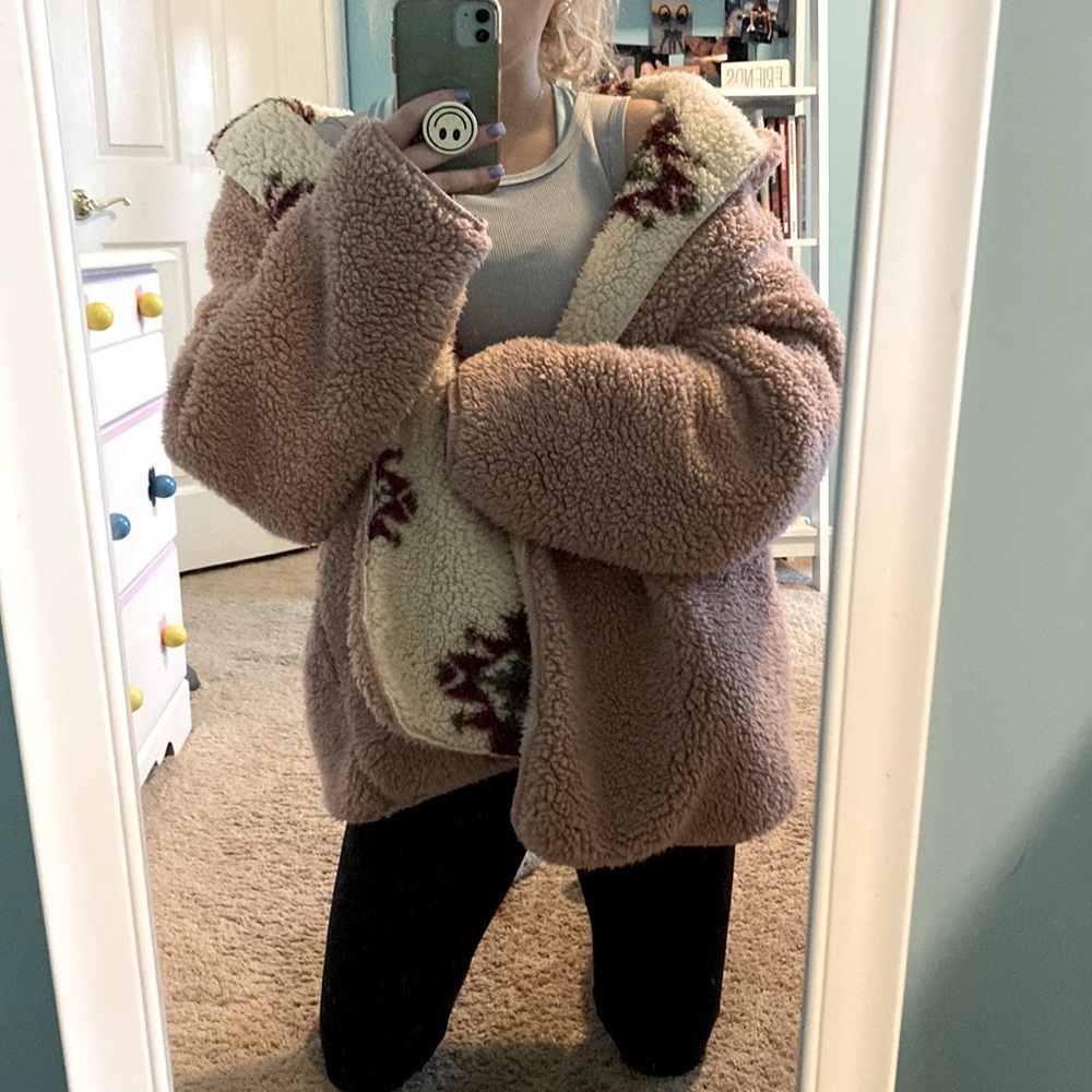 Oversized reversible teddy coat